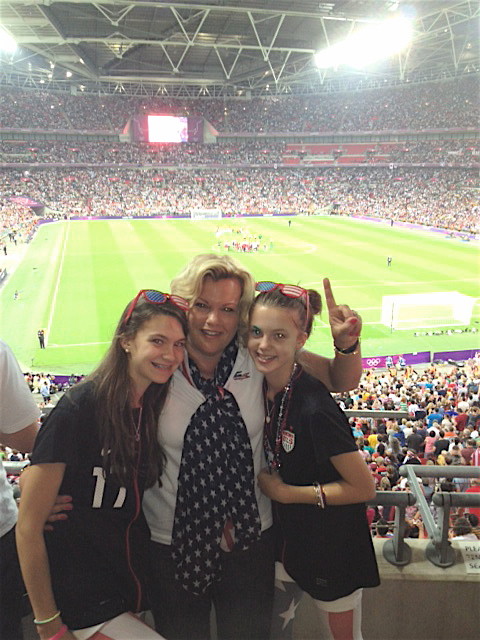 Ellie, Celeste, & Kate at Wembley Stadium, Gold medal match, USA v. Japan