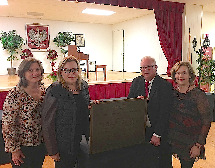 Cyndi, Celeste, the current President of the Polish Home, & Lorraine Gudas with a plaque honoring Paul Bogden, our grandfather!!