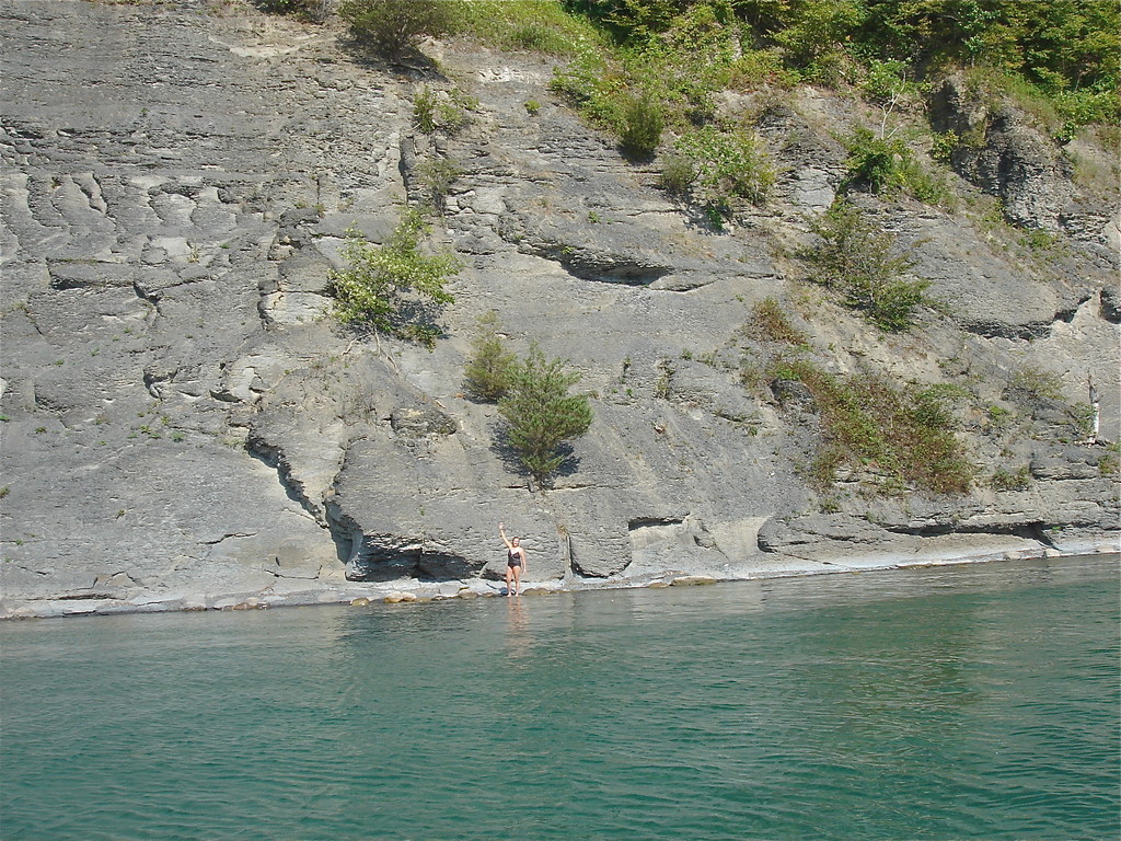 Lorraine at the fossil cliffs, Skaneateles Lake, Staghorn Beach