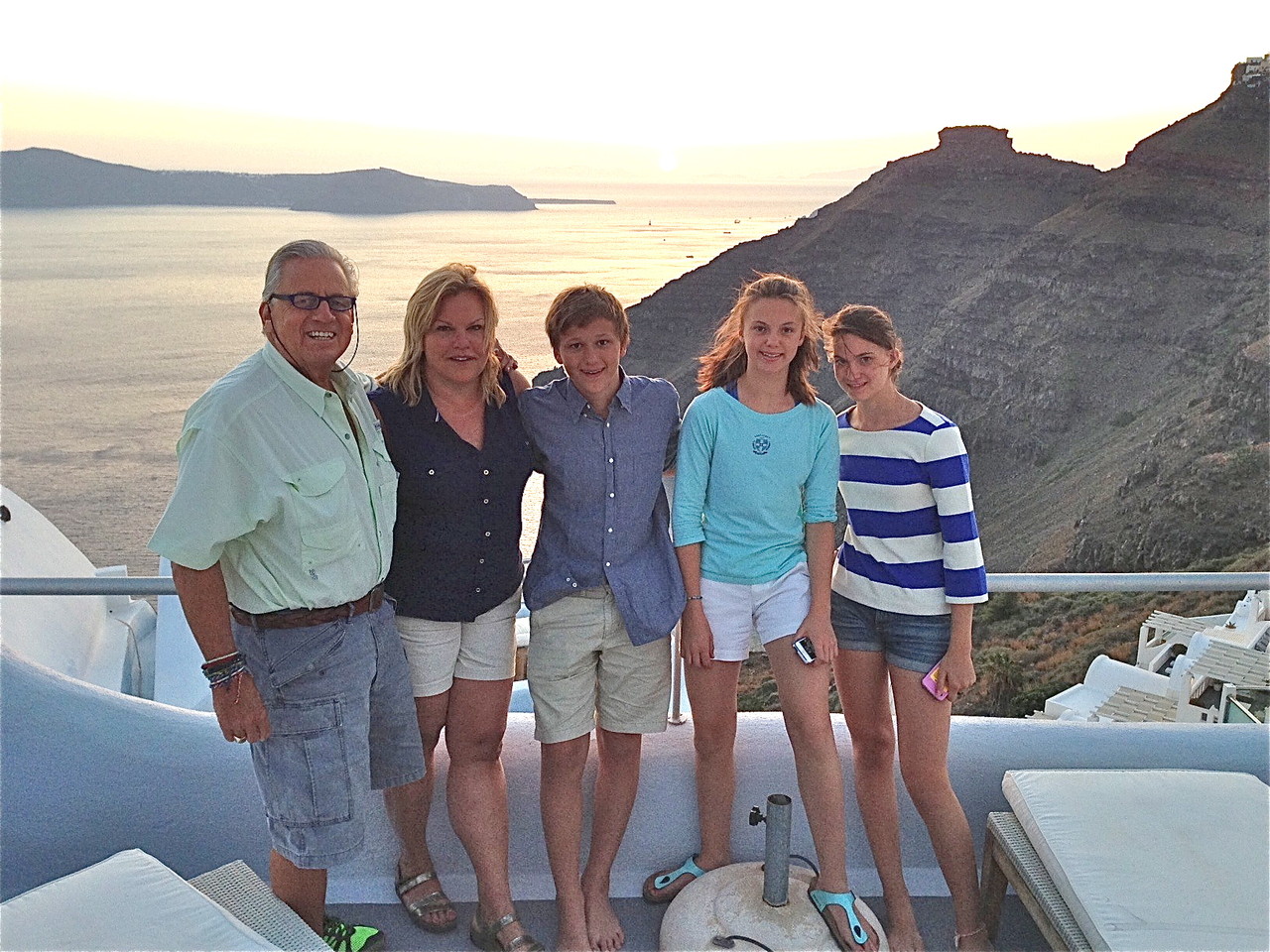 Stuart, Celeste,  Jack, Kate, &Ellie near Santorini, Greece, June, 2013