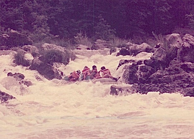 Reg Kelly in front in picture at the bottom of Rainie Falls, 1978