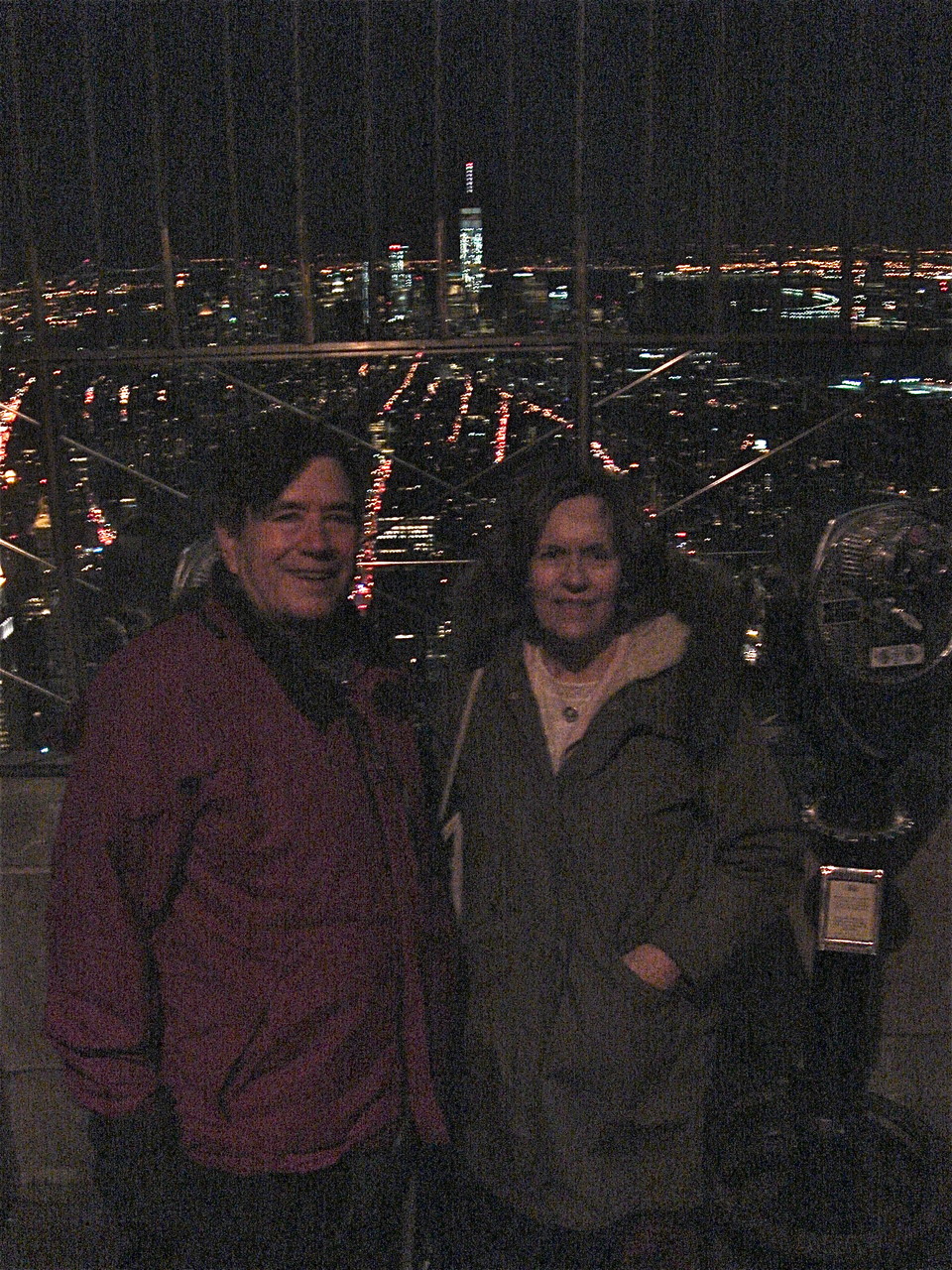 John and Lorraine, 2-28-15 looking south from the Empire State, Freedom Tower in bkground Building