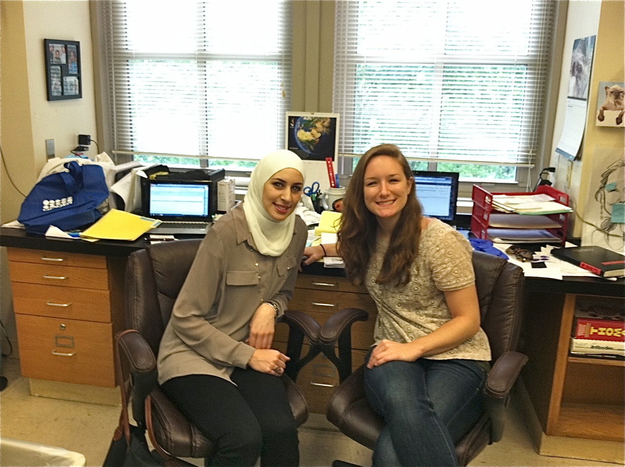 Weill Cornell-Qatar medical student Noor Nema & Abby Horstmann work on a summer project together, July 1, 2013