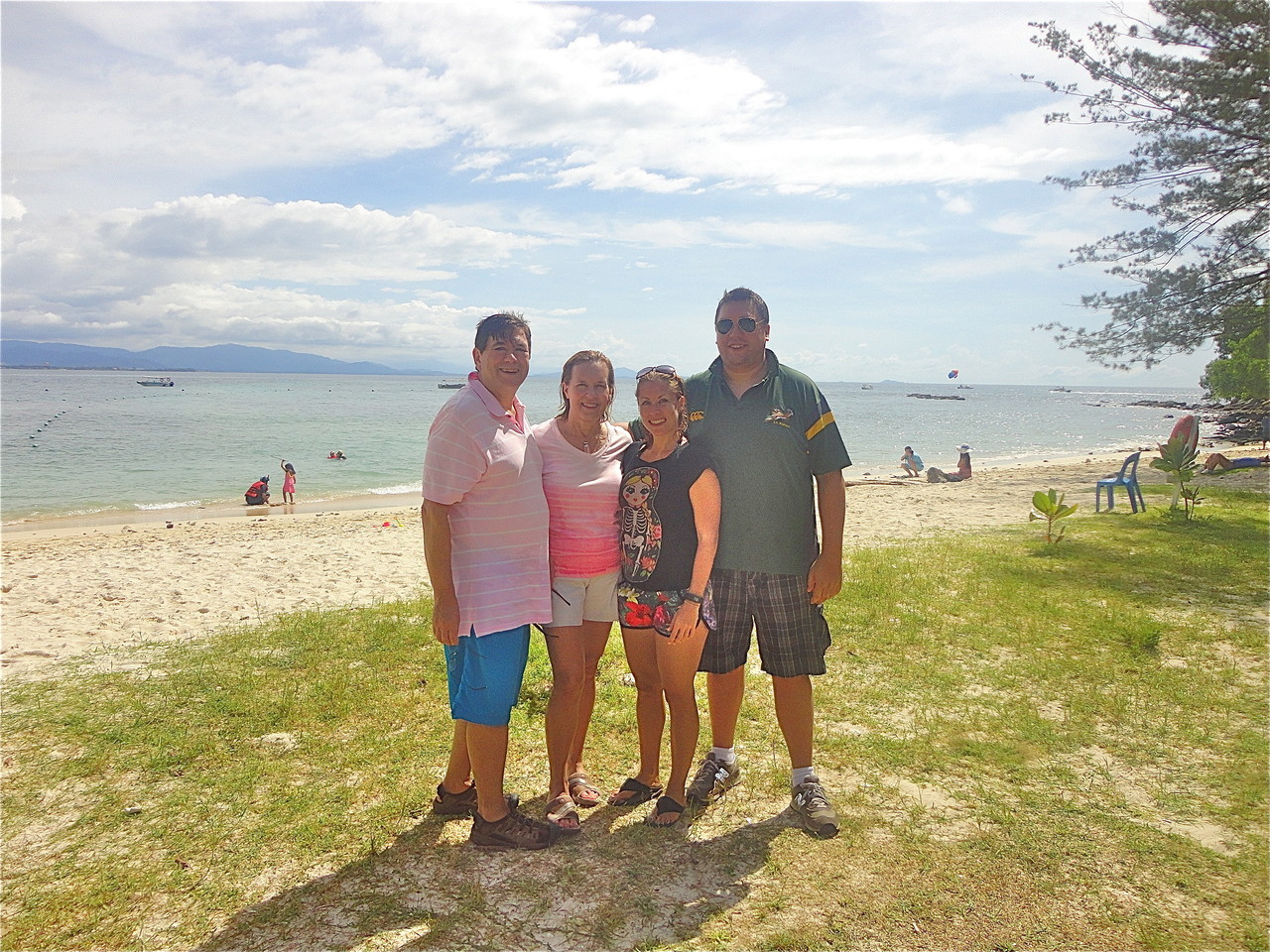 John, Lorraine, Emily, & Greg on the beach, Mamutik island, one of the 3 islands in the Tunku Abdul Rahman Park. 