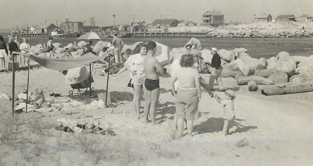 Detta & Walt, Al in background, Galilee/Pt Judith, 1940s?