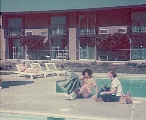 Pauline Susanto (dental student) & Lorraine at the team hotel in Riverside, 1979