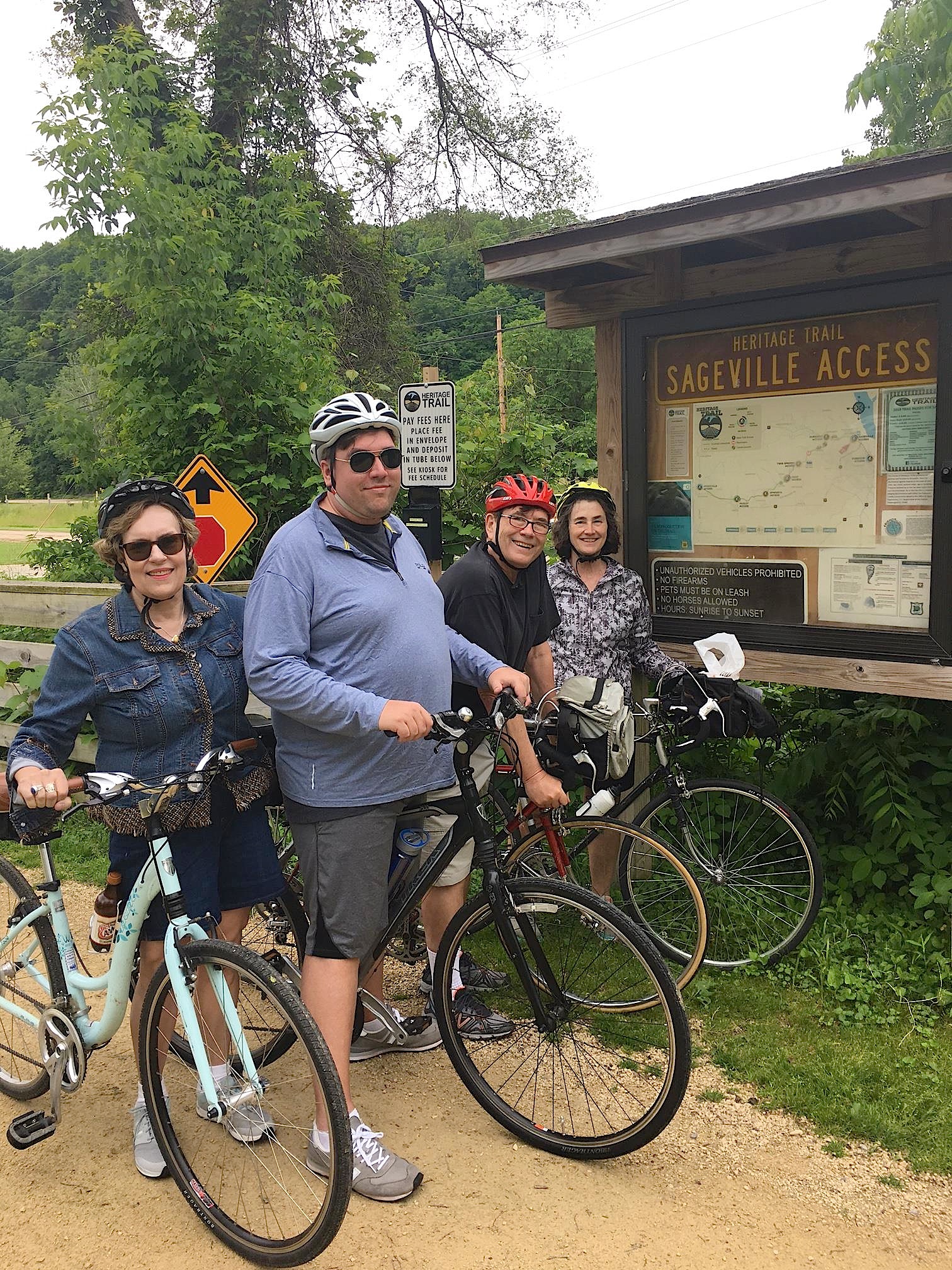 Lorraine, Greg, John & Ann biking on the Heritage Trail near Dubuque