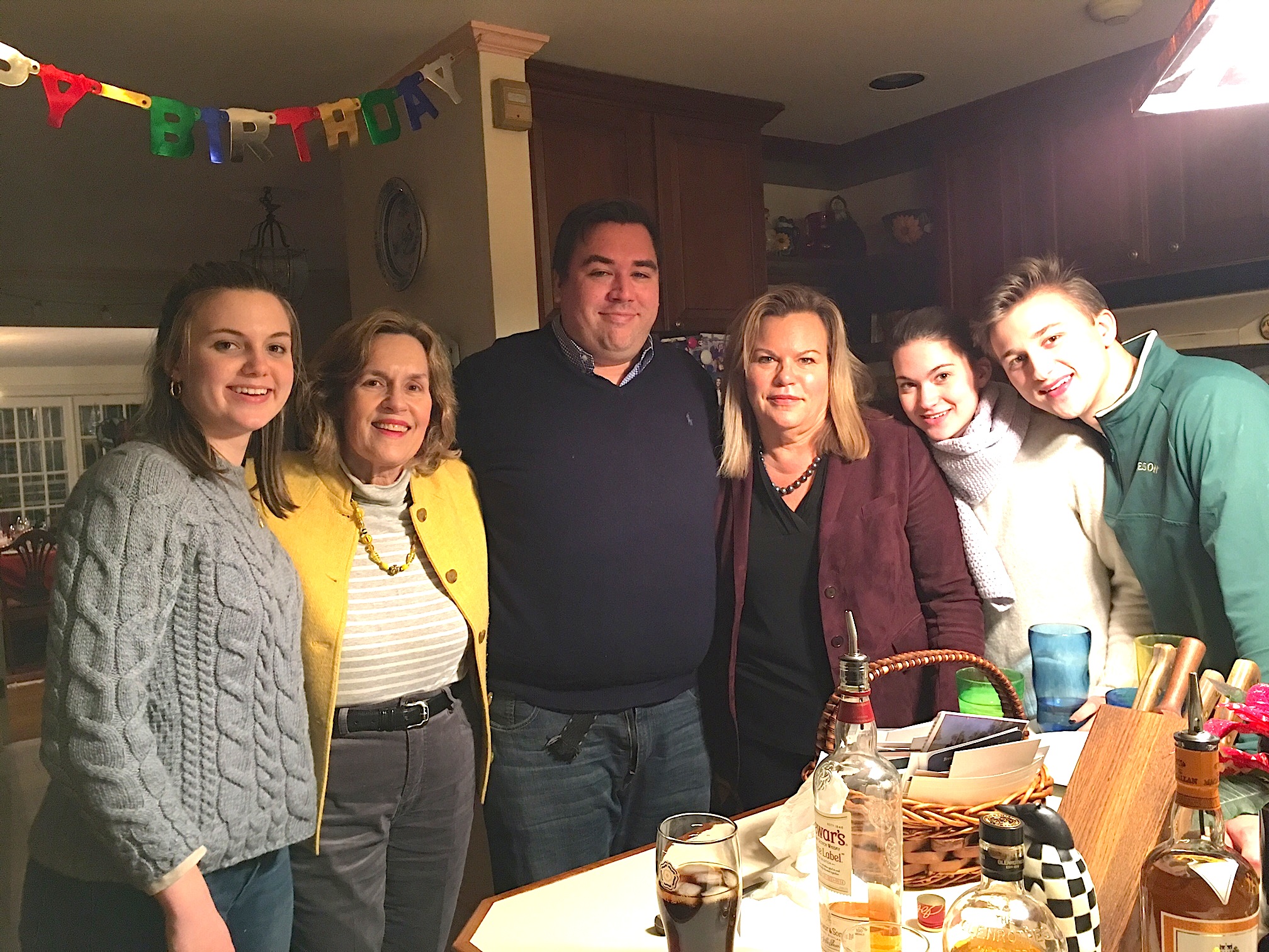 Greg's Birthday Jan 7, 2019: Scotch tasting  Kate, Lorraine, Greg, Celeste, Ellie, & Jack.