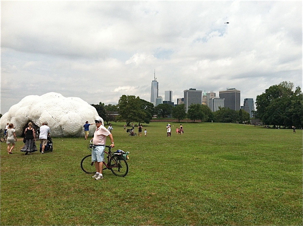 John with sculpture, Gov. Island, July 21, 2013