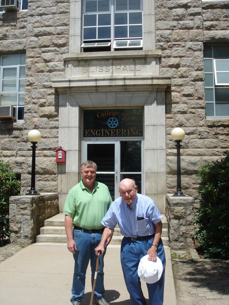 Al Gudas & Dean of Engineering School, Univ. of RI, outside of Al's old classroom, electrical engineering major!