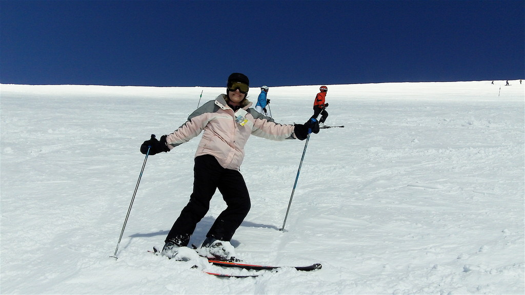 Lorraine skis down Lone Peak