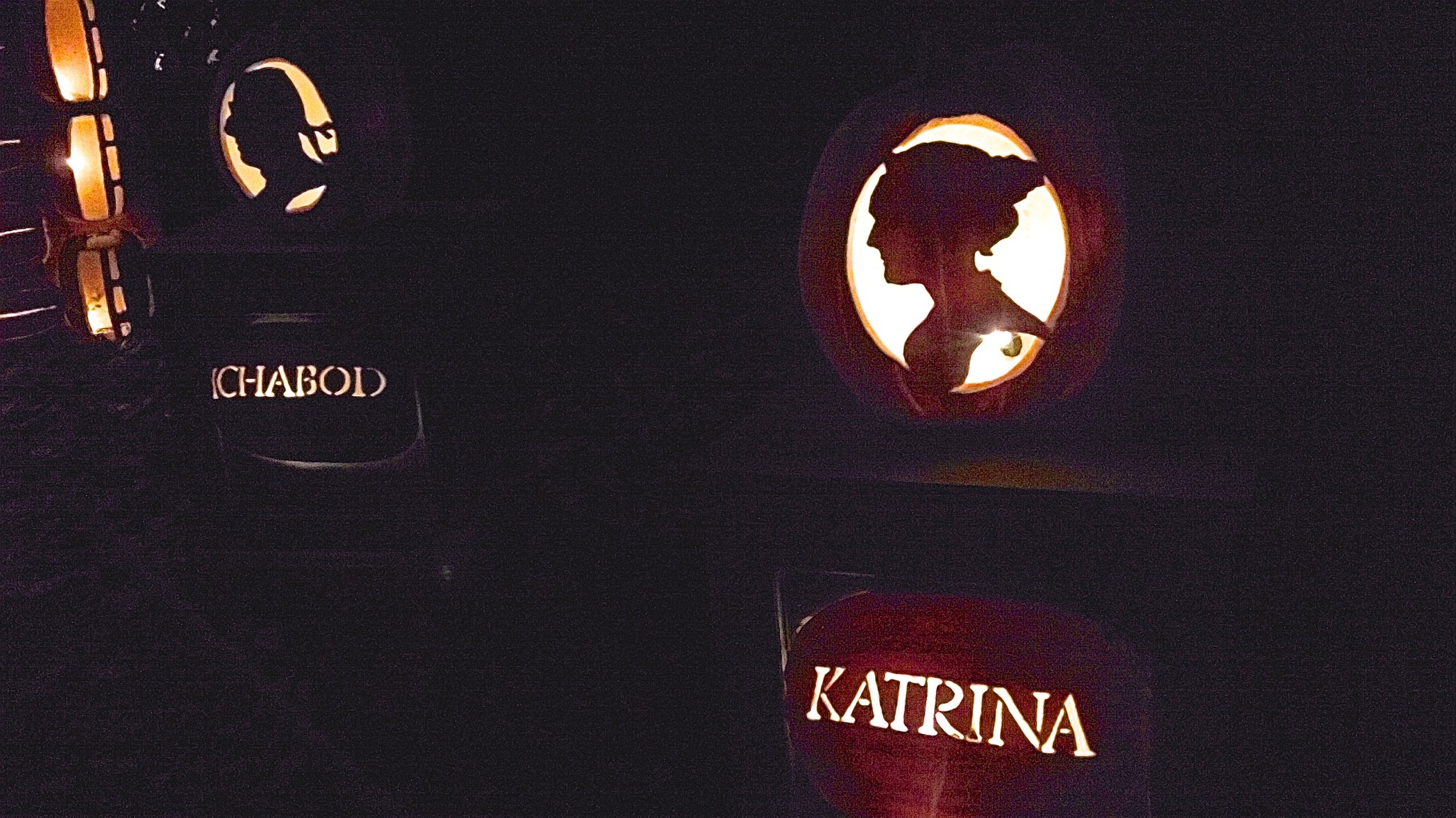 Ichabod and Katrina live on, carved in pumpkins