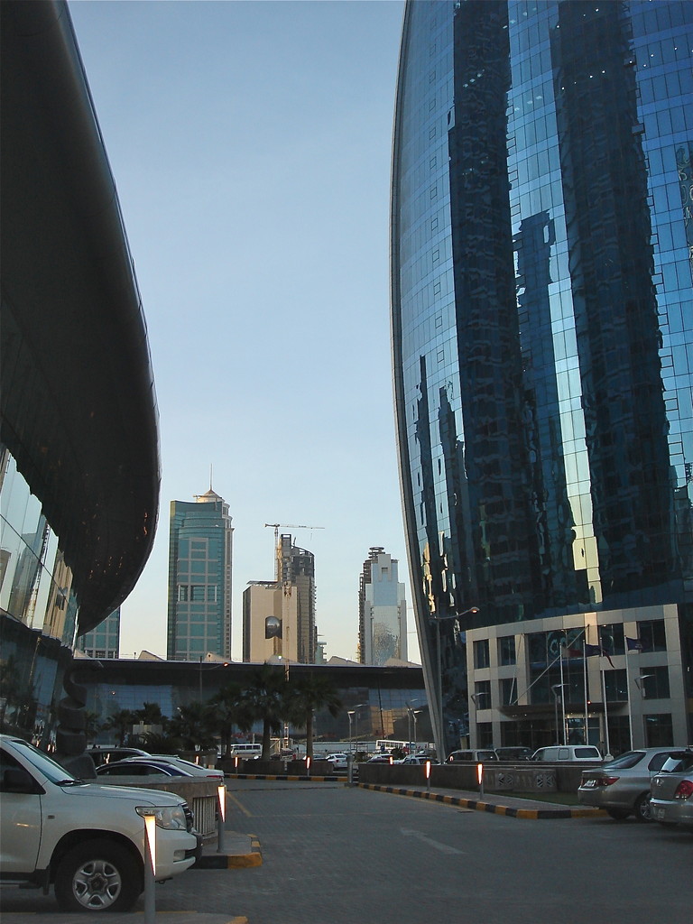 Qatar Gas Tower (looks like a gas flame) & BMW dealership