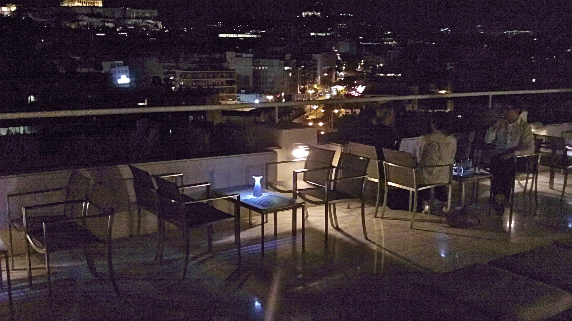 view of the Acropolis from the bar at our hotel, last night in Athens!