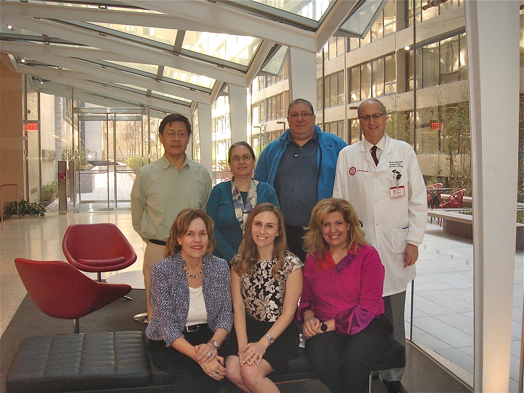 Denise Minton defends her thesis research, May, 2015,  Lorraine Gudas, Denise Minton, Evi Giannakakou (front); Yueming Li, Terry Milner, Lonny Levin, David Nanus (back)