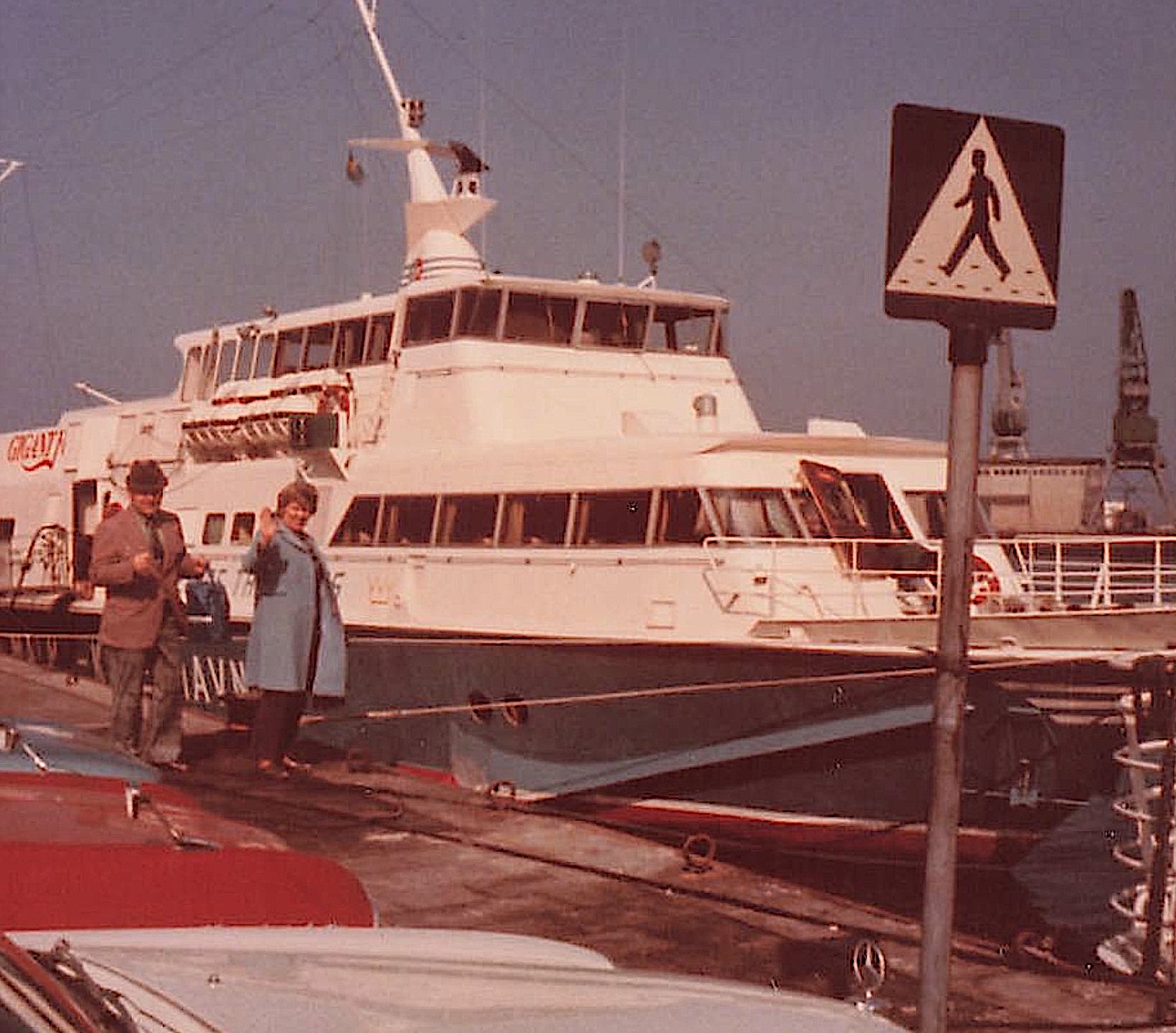 Al & El in front of hydrofoil to Malmo Sweden from Copenhagen