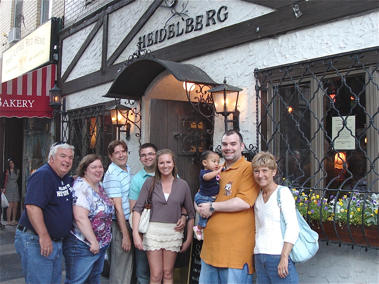 Steve Theisen, Jessica, John Wagner, Jonathan, Katie, Josie, Nick, & Sue outside the Heidelberg Rest. NYC 6-20-2013