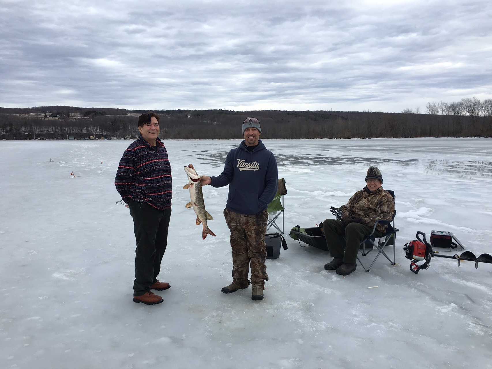 John & ice fishermen on Owasco Lake, Feb. 20, 2016