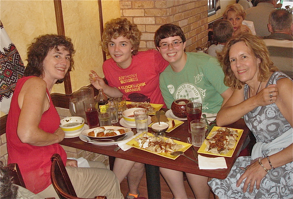 Ann, Kathleen, Emilea, Lorraine w/ vareniki & pelmeni-delicious!!