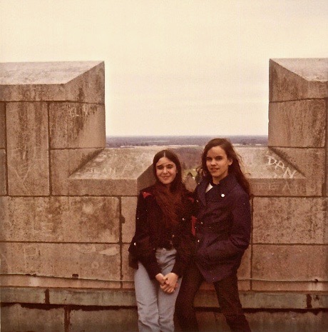 Tori & Celeste at Princeton Graduate College Tower, 1971