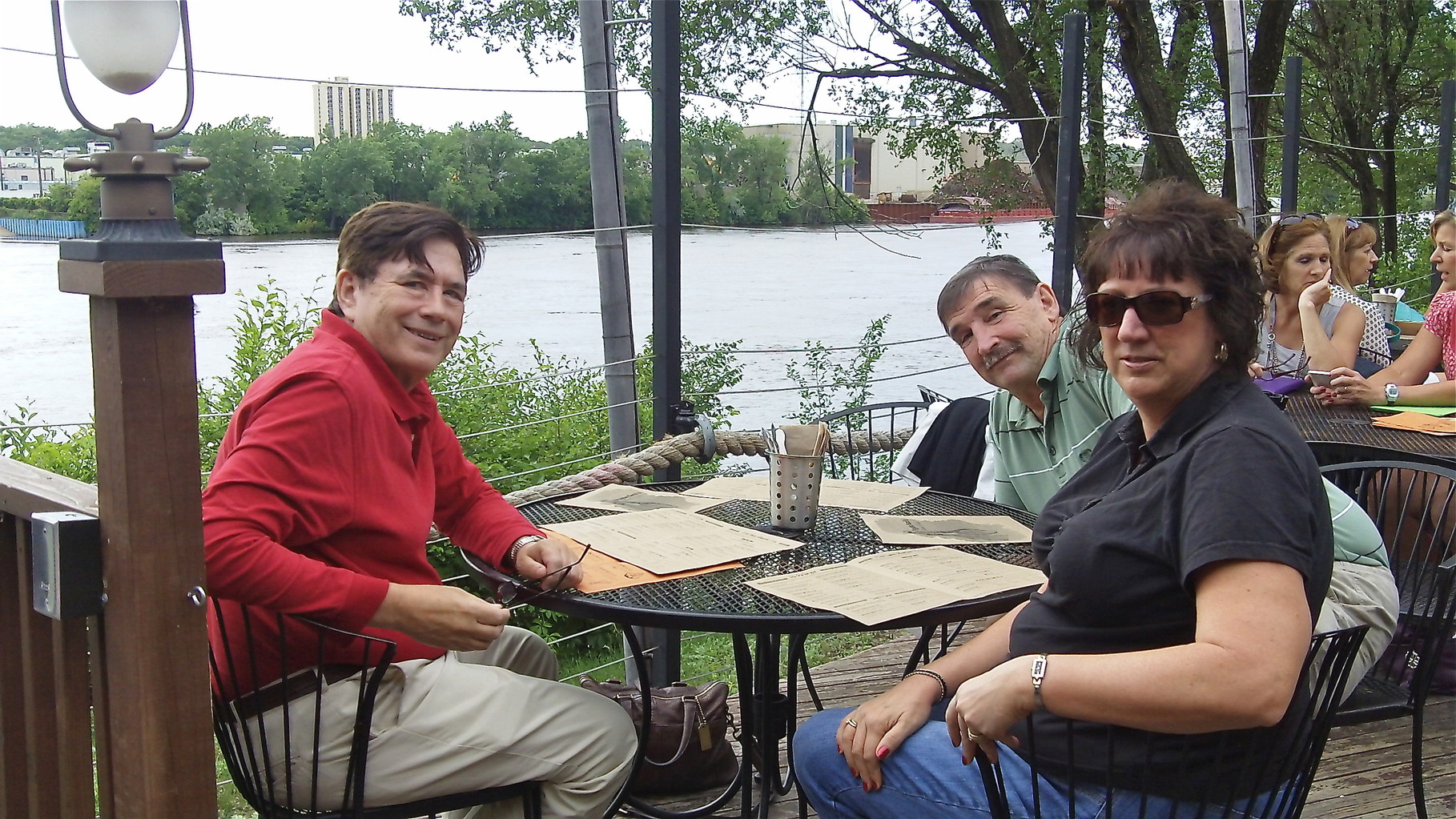 John, Paul & Jill Wagner at Psycho Suzi's Pizza along the Mississippi