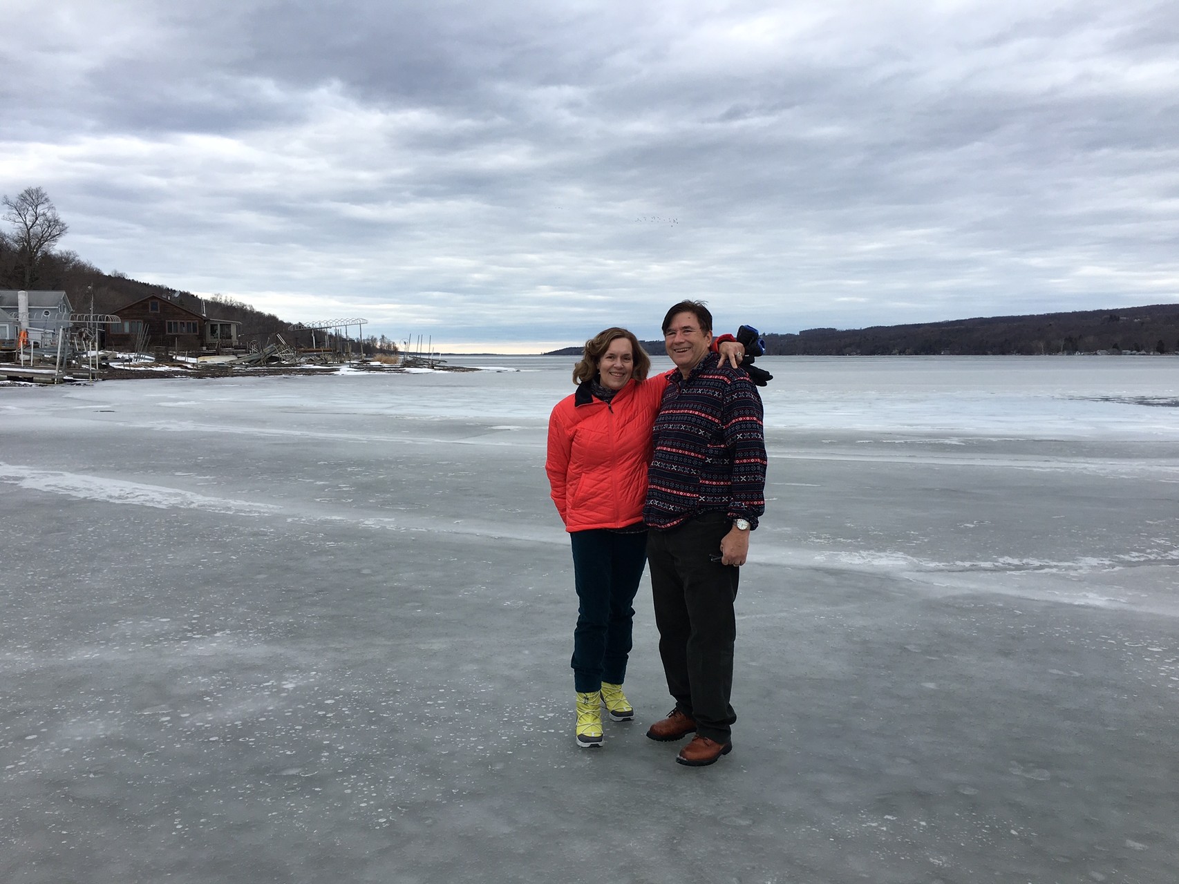 Lorraine & John on the Owasco Lake ice, Feb. 20, 2016