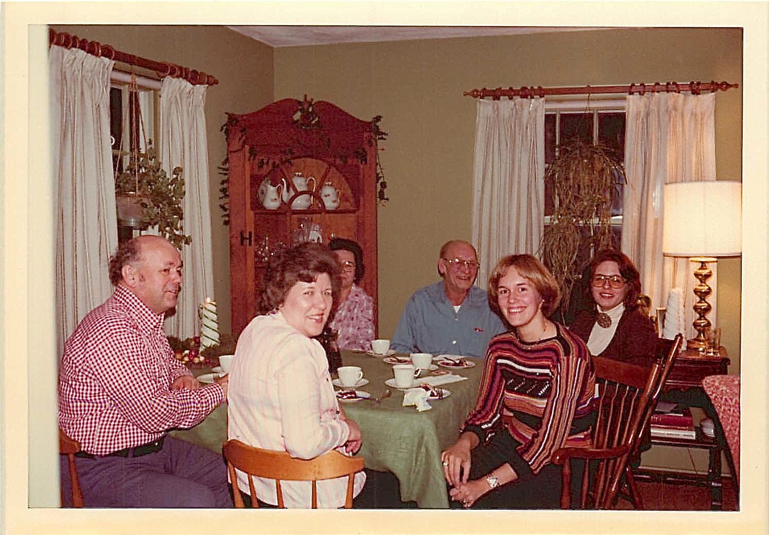 Al, El, Mayme (hidden), Stanley Baldyga, Lorraine Gudas, Janet Baldyga Xmas 1976 at Lockwood Rd.