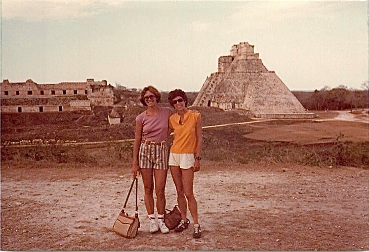 Uxmal. Mexico, Temple of the Sorceror in back, 1979 Lorraine & Barbara