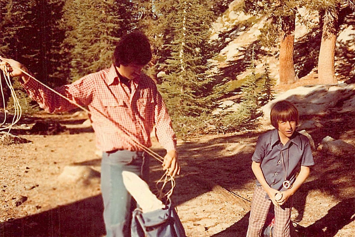 Reg Kelly & son Gordon, 1976 backpacking trip with his lab