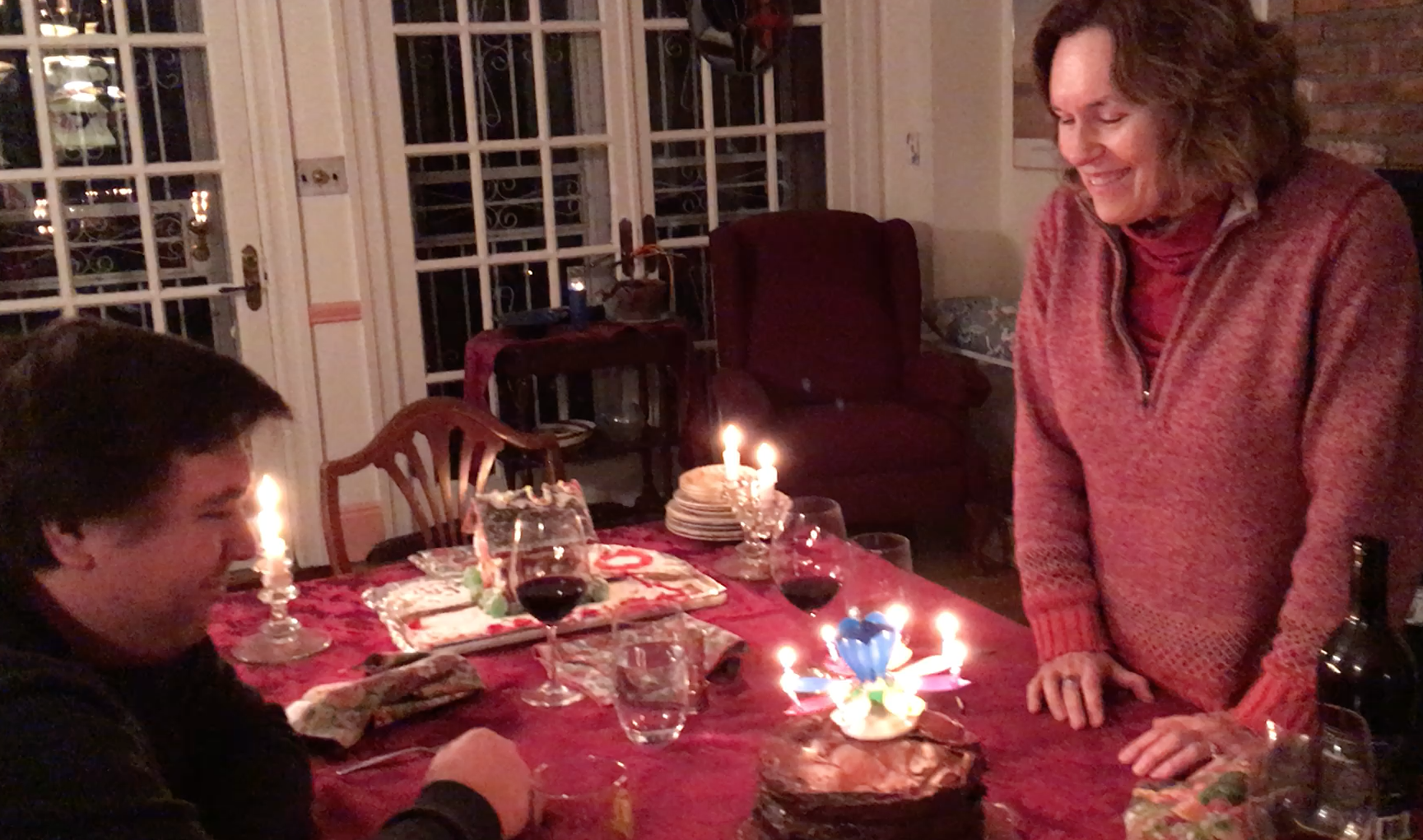 Greg's Bday dinner, Jan. 22, 2018  Greg & Lorraine in her Xmas sweater from Katie