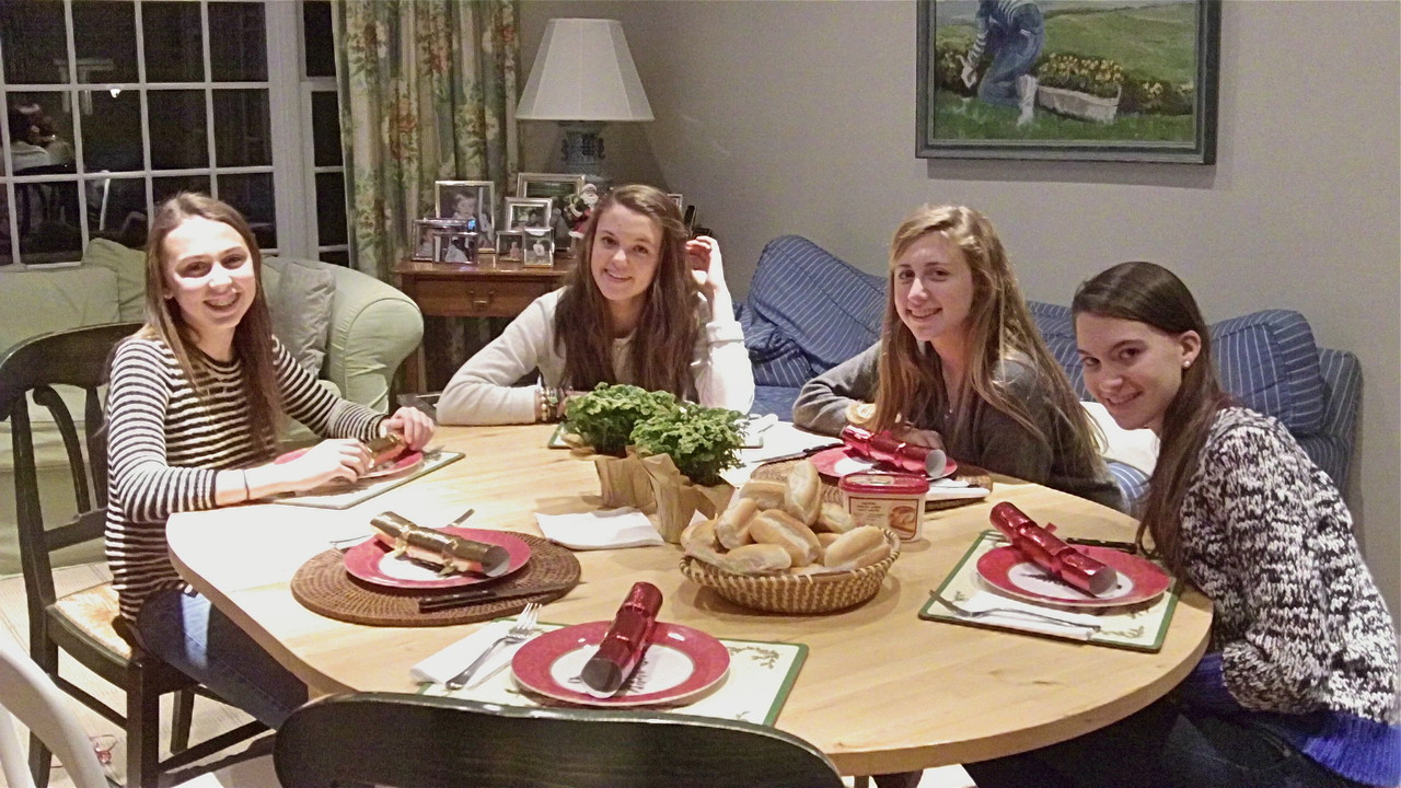 Christmas Day, 2013, Hill Farm, Connecticut  Gabby, Kate, Emma, & Ellie Kagel at dinner