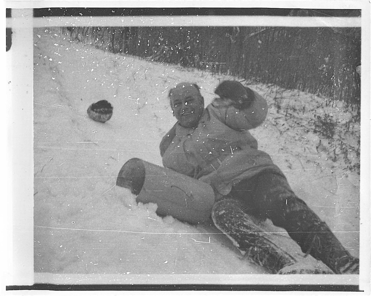 Albert Gudas sledding, 1974