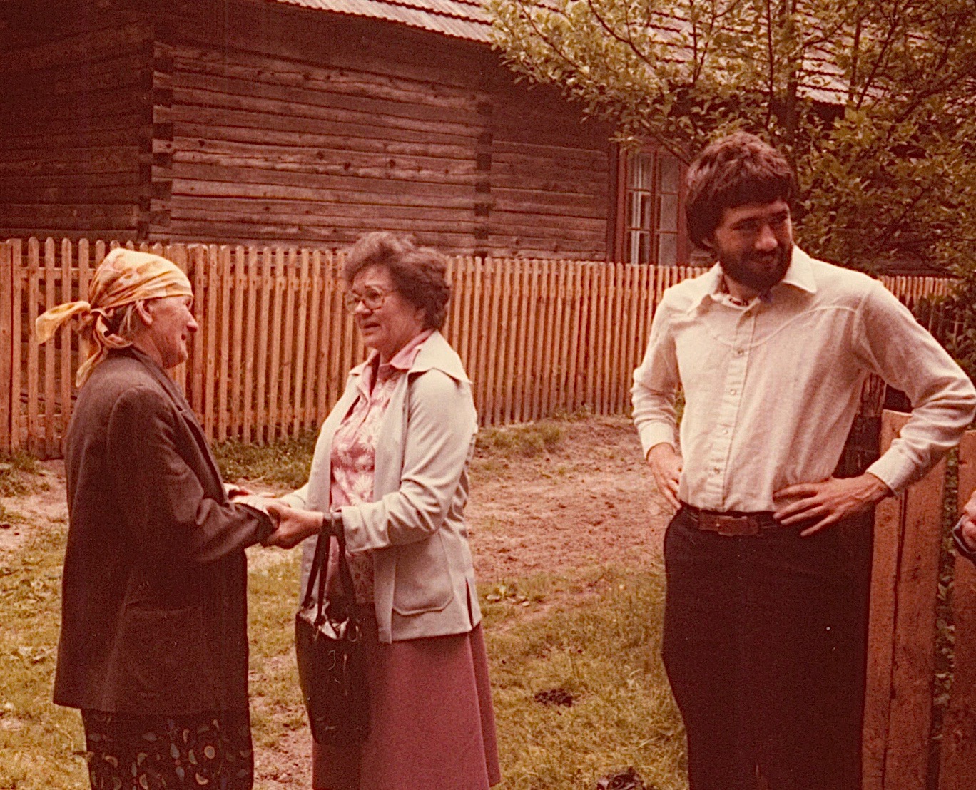 Mayme Baldyga meets Julia, Walter's wife, for the first time, John Wagner looks on..Julia gave me (Lorraine) a pillow that she embroidered; I still treasure it.