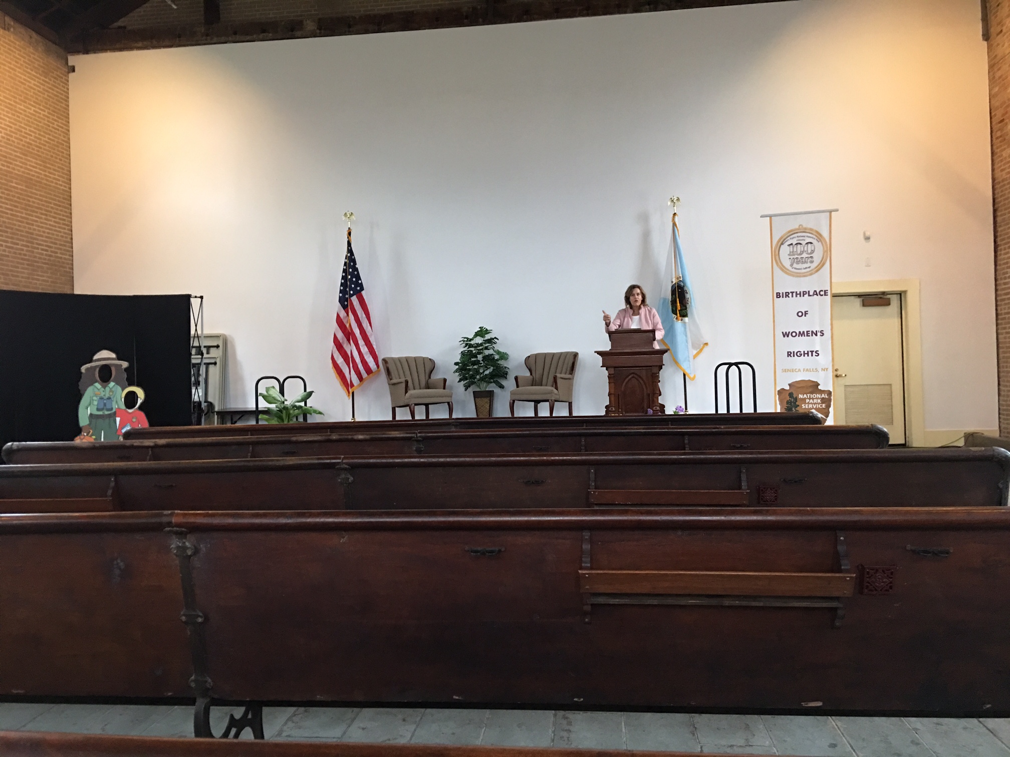 Lorraine reading the Declaration of Sentiments, Wesleyan Chapel, 4-15-17 Seneca Falls, NY