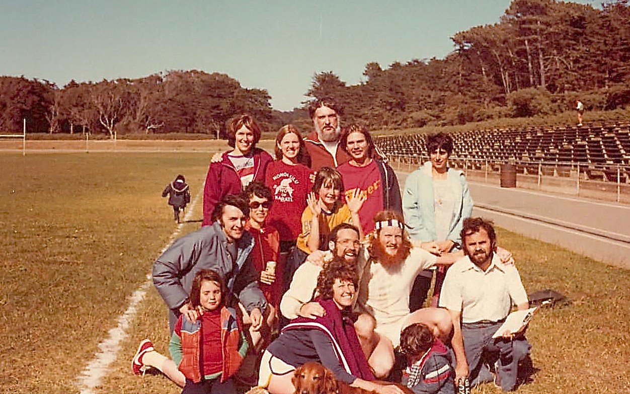 1977 Great Race II: Gillian, Debby Doyle, Ruthie Cohen (front); Dave Martin, Barbara Levinson, Dave Jr,Mike Bishop, Buddy Ullman, Vasillis Zannis; back: Lorraine Gudas, Shirley Clift, Nick Kredich, Jim McRoberts, Sara Cohen