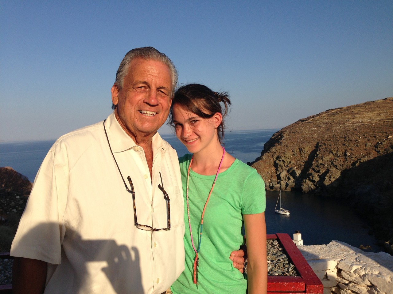 Stuart $ Ellie on top of a castle on Sifnos, Greece