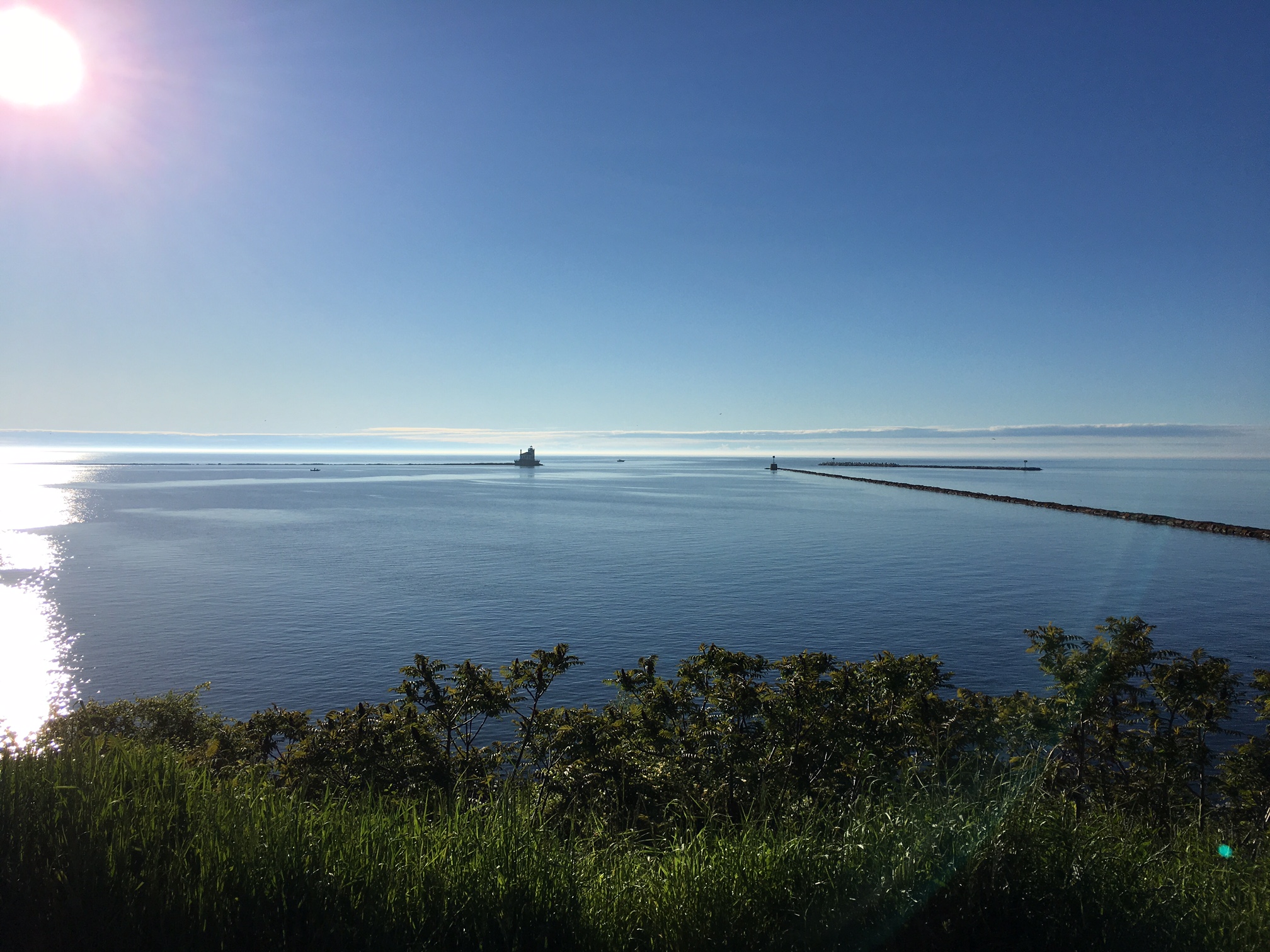 Looking out at the lighthouse on Ontario Lake, from Fort Oswego, May 27, 2017