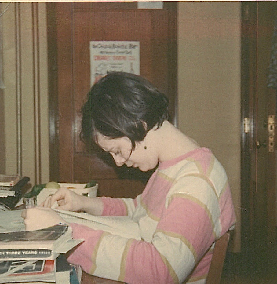 Mary Ann, my freshman roommate, studying, 1967