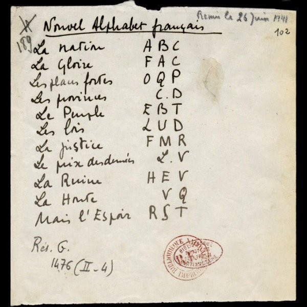 Nouvel alphabet français Manuscrit de juin 1941