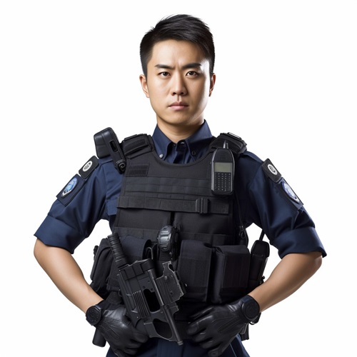 z133.防弾チョッキを着た警察官、＋1点【人関連】無料画像
