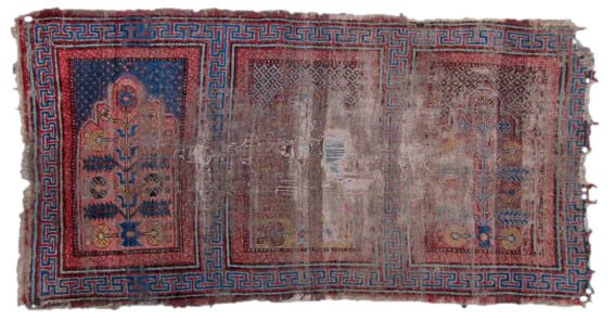 Saf, fragment of a multple prayer rug Khotan, Tarim Base Westchina 1. half 19. Century 178 x 92 cm