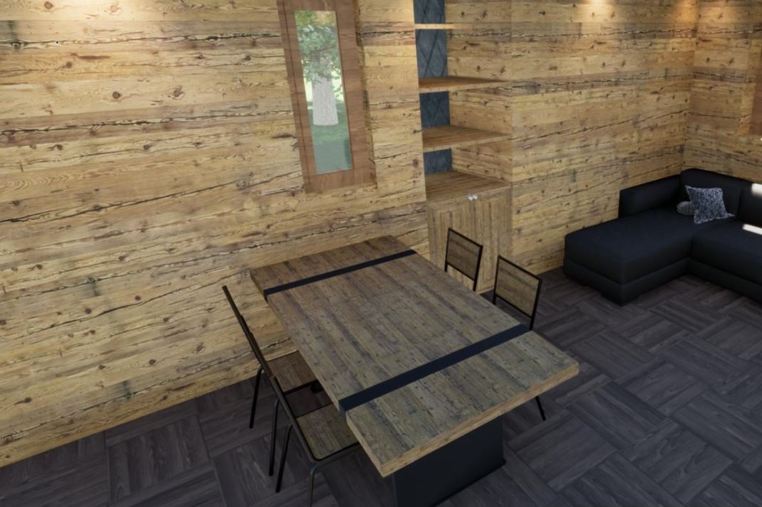 Chalet-Stil Wandverkleidung aus sonnenverbrannten Brettern – rustikaler Charme für alpine Einrichtung.