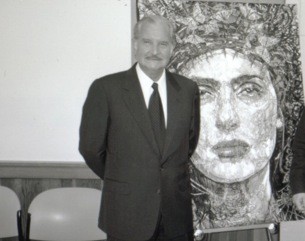 Nobel Laureate Carlos Fuentes, and author of Terra Nostra, with original painting "The Lady of the Butterflies", portrait of Salma Hayek.