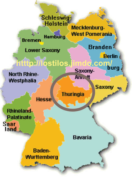 MAPA DE ALEMANIA CON LA REGIÓN DE TURINGIA REMARCADA