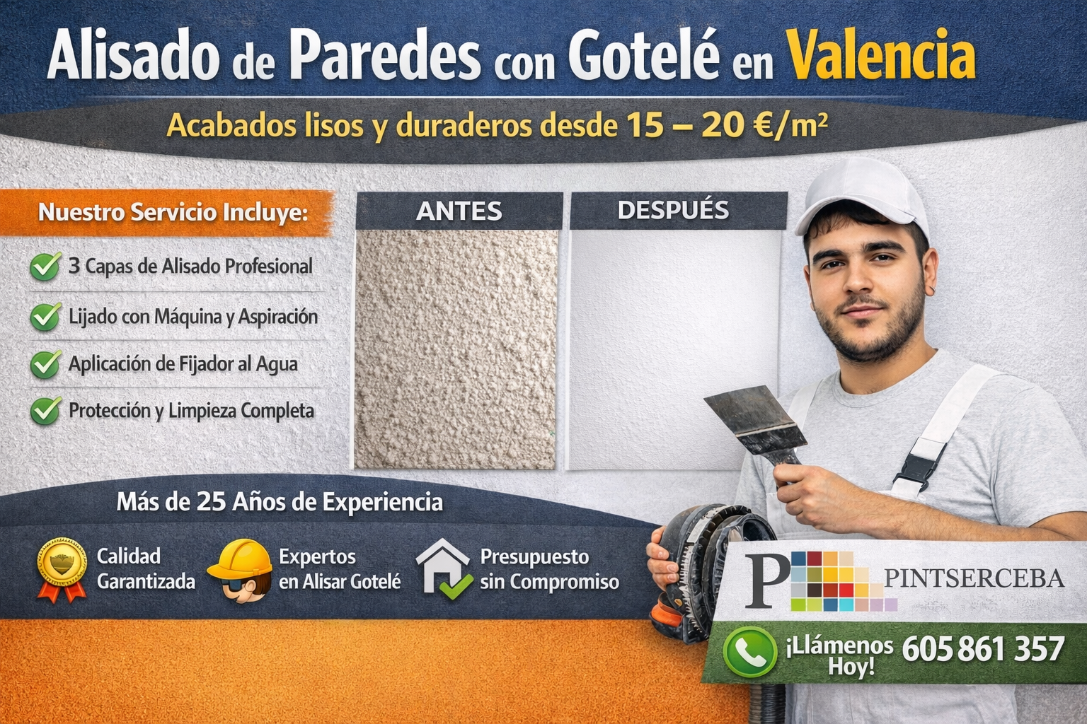 Precios de alisado de paredes en Valencia: cómo trabajamos y por qué elegir PINTSERCEBA