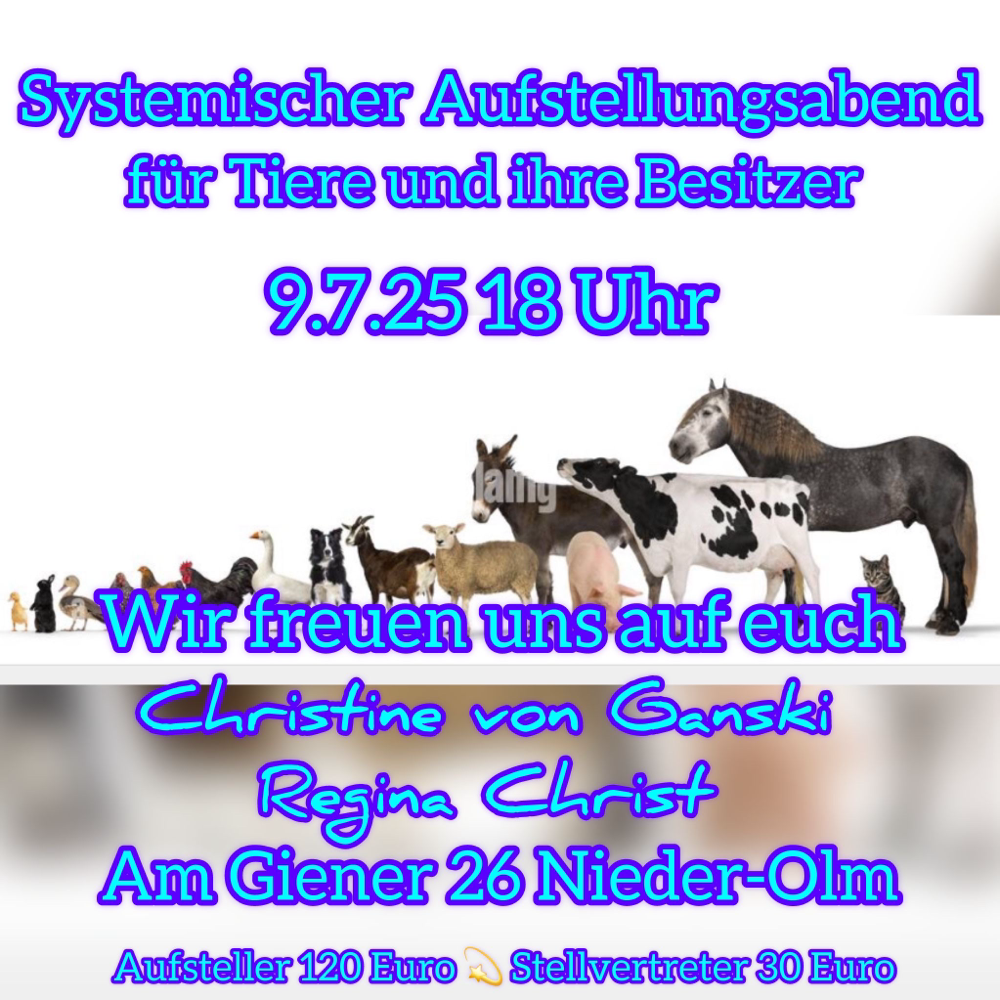 Es gibt noch freie Plätze! Oftmals übernehmen Tiere Schicksal für ihre Menschen! So ist diese Aufstellung nicht nur für dein Tier, sondern für dein ganzes Familiensystem balancierend!
