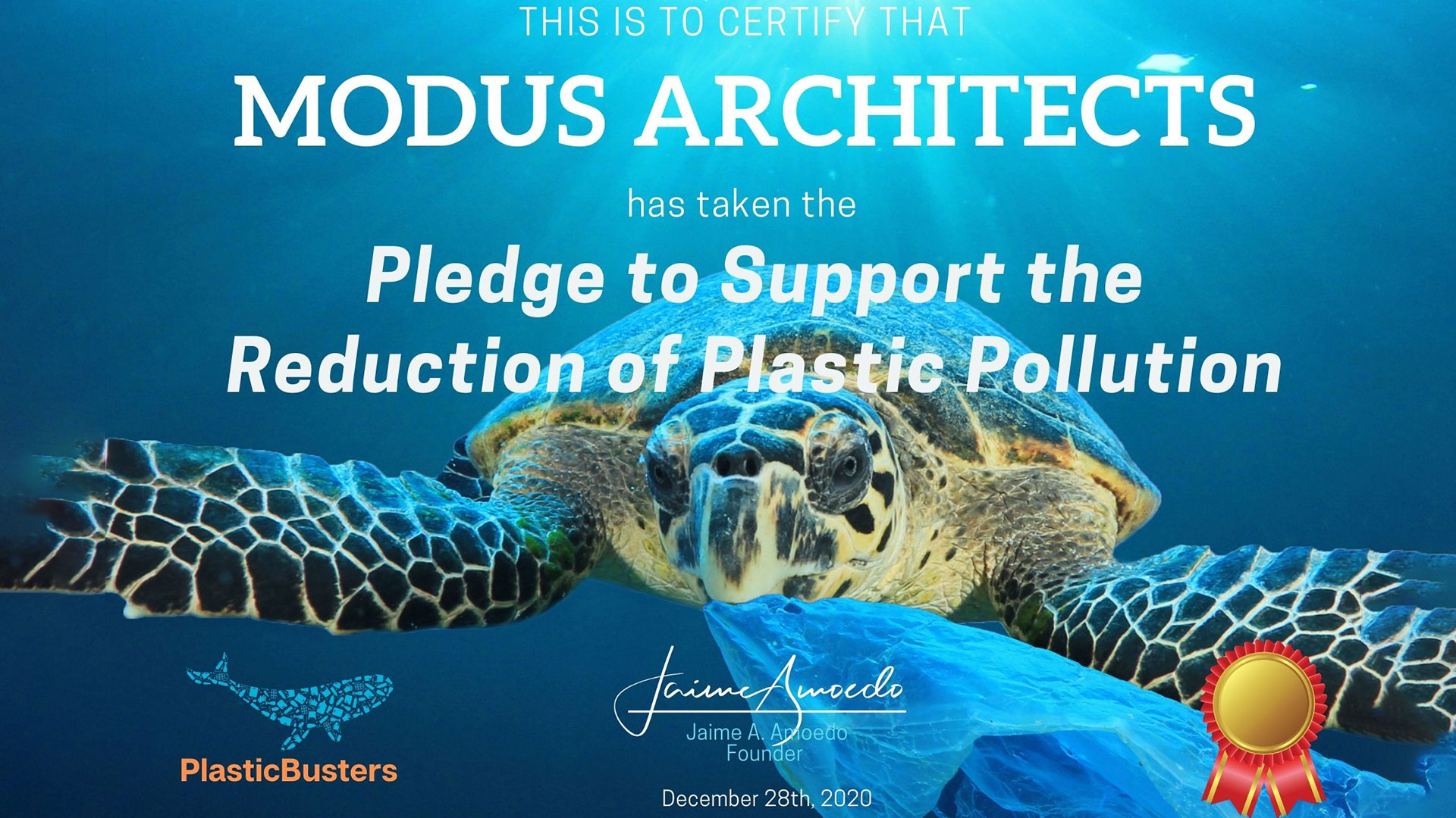 Proud to support PlasticBusters Pledge to reduce plastic pollution