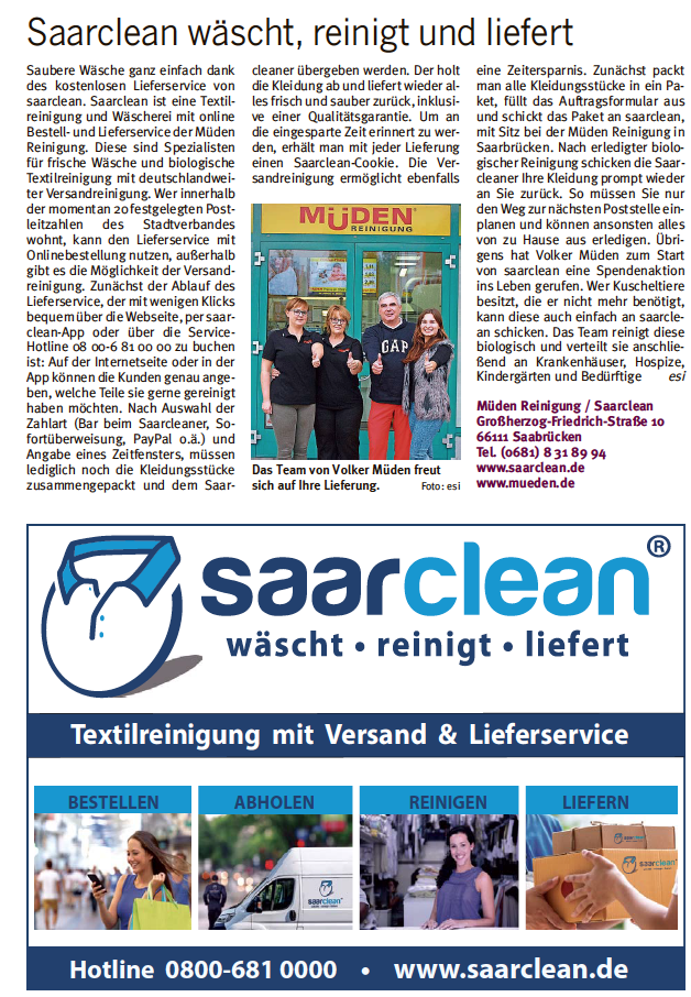 saarclean, Presse, Bild von Anzeige Saarbrücker Zeitung, City Journal, 31.10.2016