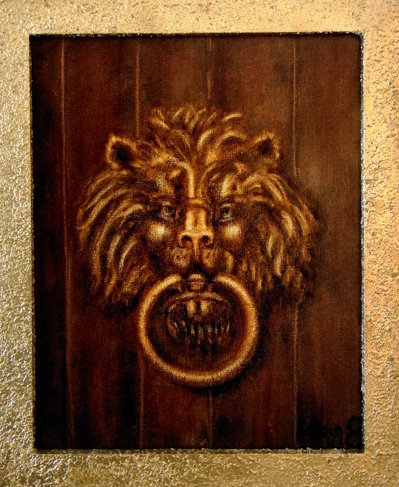 "Door knocker #2" - oil, canvas 24х30, varnish, 2018. Inspired by the architecture of Belgium. International Art Exhibition in Bruges Belfort July 2018. Еxhibition  Tongeren September 2018