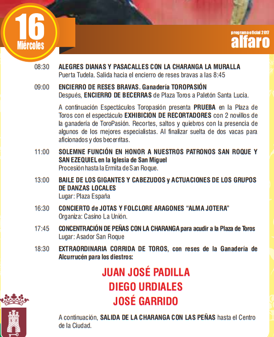 Fiestas de San Roque y San Ezequiel en ALFARO Programa